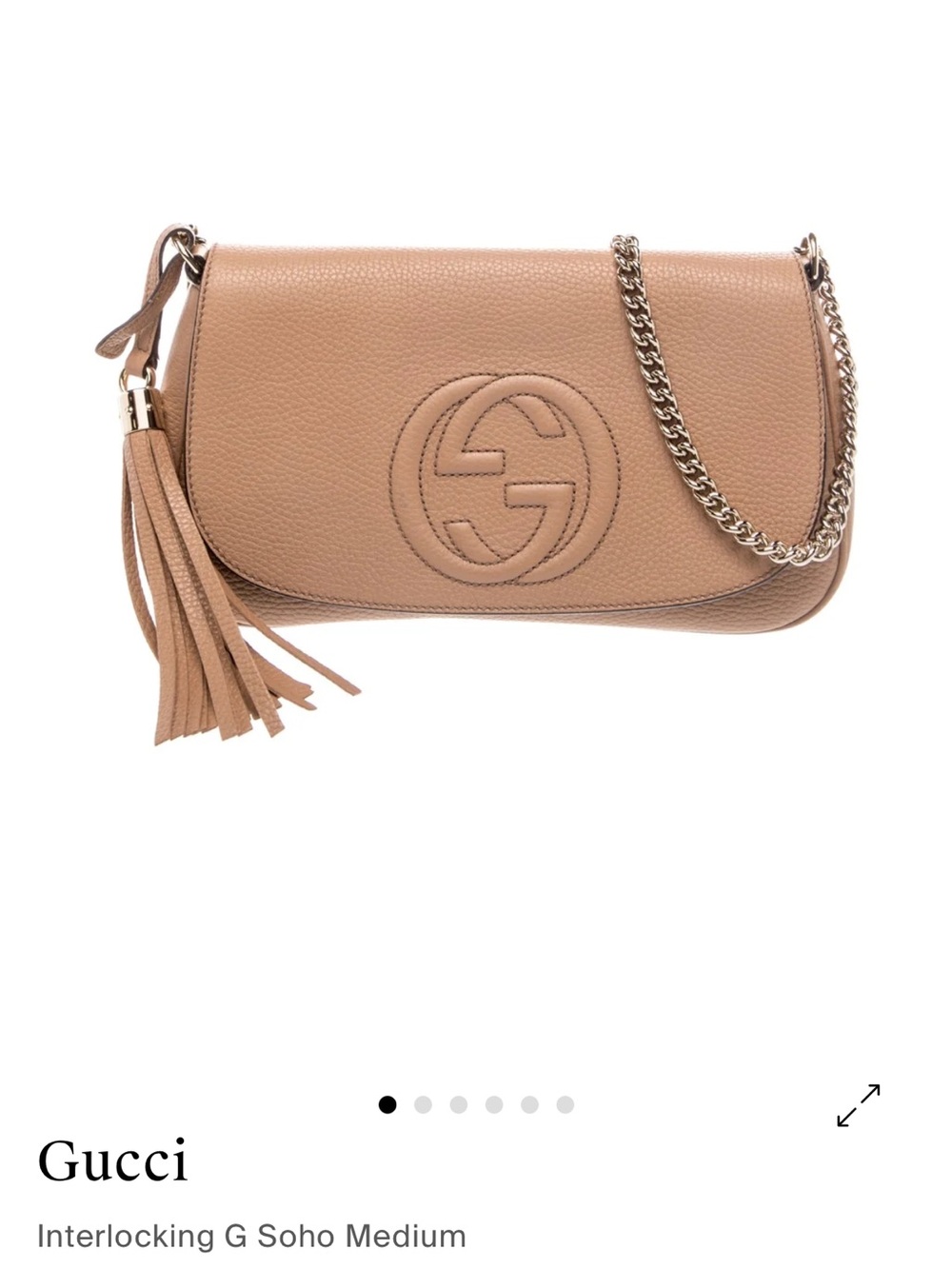 Gucci Tan Soho Tassel Leather Shoulder Bag with Chain Strap